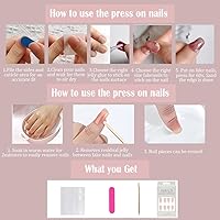 Vista 6 de Uñas cortas a presión, uñas postizas de punta francesa rosa, cuadradas con diseños de punta de purpurina, uñas cuadradas con pegamento en uñas