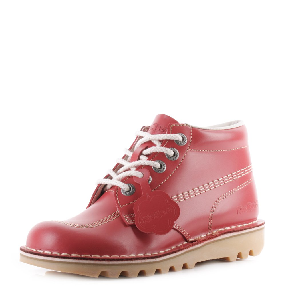Kickers Kick Hi Leather Ankle Boot, Red, Size 3, Women