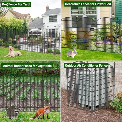 Decorative Garden Metal Fence 10 Pack with Gate, 40 in (H) x 23.6 ft (L) No Dig Dog Animal Barrier for Yard, Animal Ground Stakes Fencing for Garden, Patio, Flower Bed