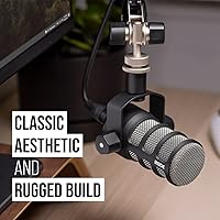 Vista 3 de RØDE PodMic - Micrófono cardioide de transmisión dinámica con soporte de columpio integrado para podcasting, transmisión, juegos y grabación de voz