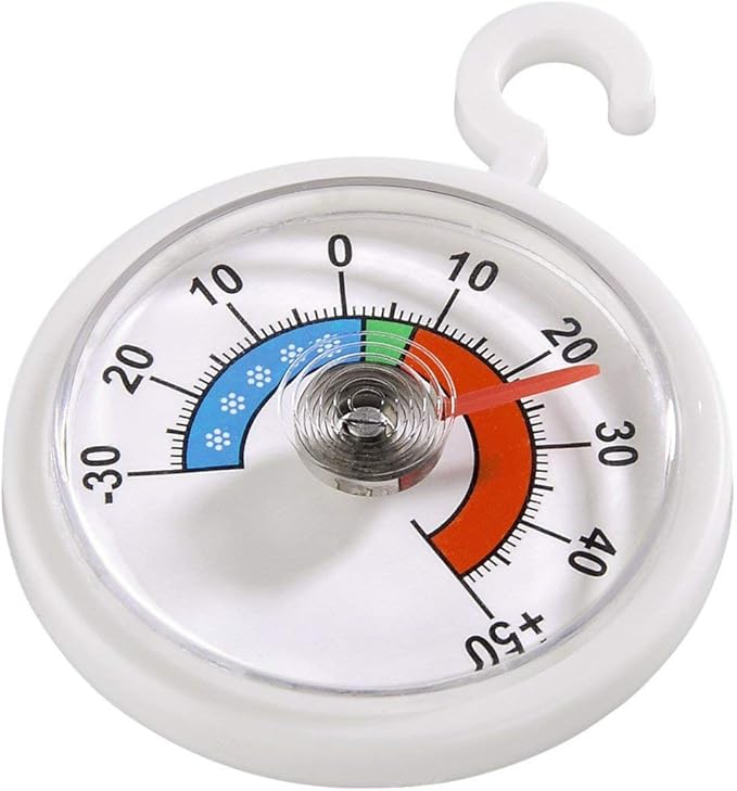 Xavax Analoges Thermometer zum Aufhängen im Kühlschrank, Gefrierschrank, Tiefkühltruhe, Weinkühlschrank, Minibar, min. -30 Grad, max. +50 Grad, rund, weiß