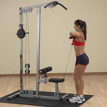 Body-Solid (GLM83 Pro LAT Machine with Low Row Bar - Multi-Position Foam Rollers, Includes 48 LAT Bar & 20 Straight Bar, Smooth Nylon Bushings