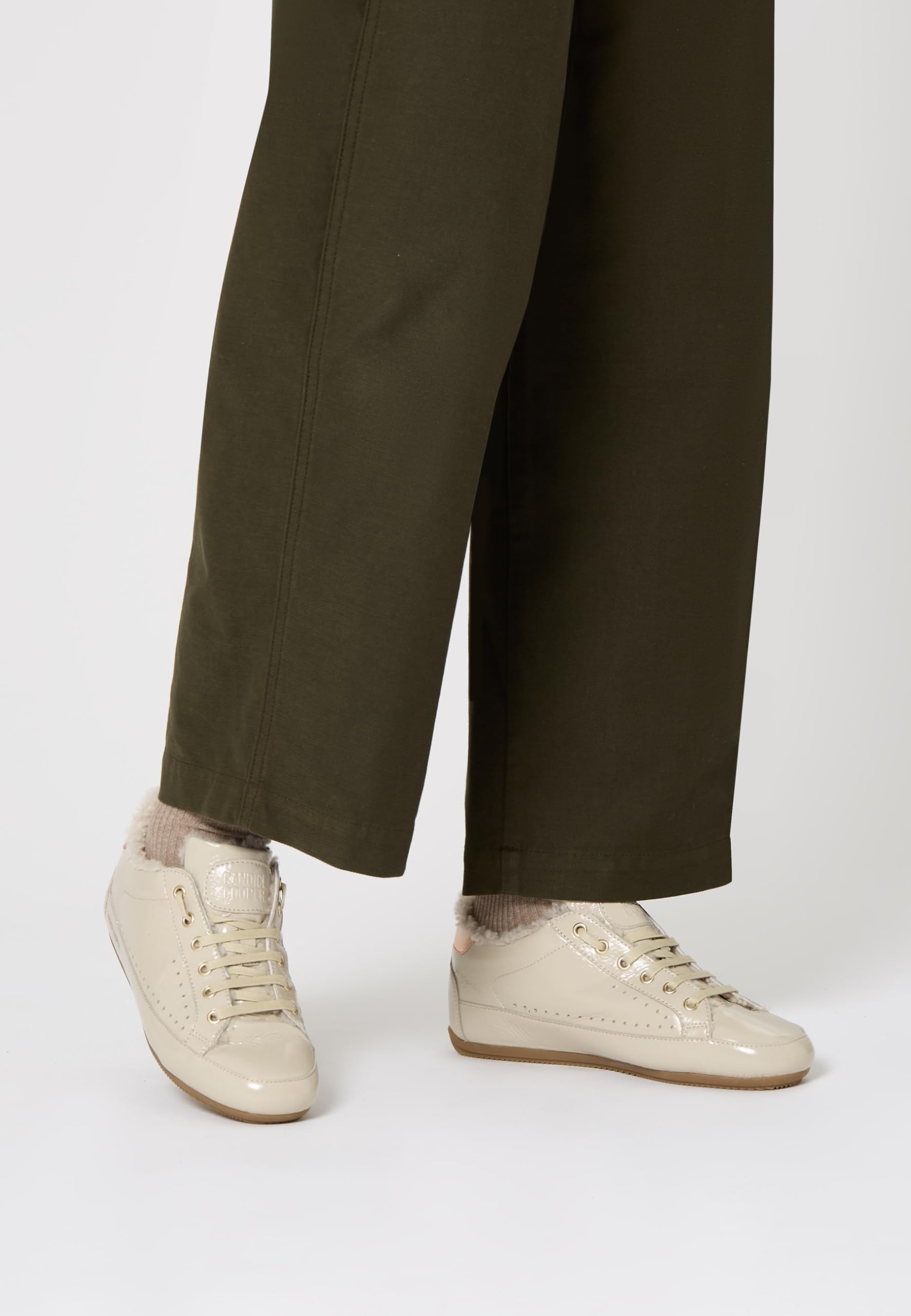 Candice Cooper Dafne Fur Crackled Patent Leather Ecru' Oxford planoMujer
