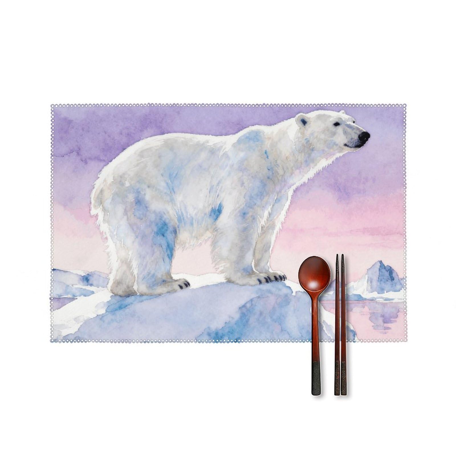 Polar Bear Placemats Set of 6 Wipeable Table Mats for Kitchen Dining Table Heat Resistant Waterproof Modern Indoor/Outdoor Non-Slip Easy Clean Place Mats