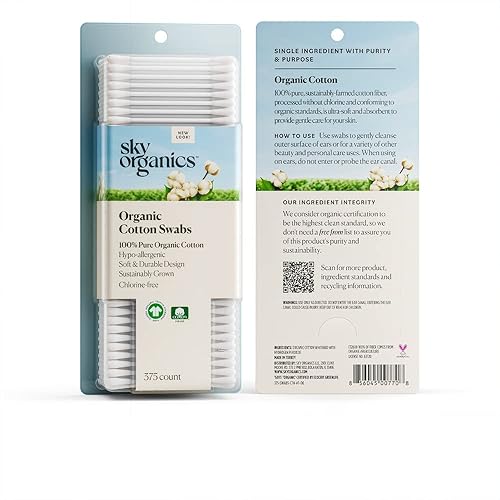Miniatura 14 de Sky Organics Hisopos de algodón orgánico para bebé, 100% algodón orgánico puro, algodón orgánico certificado GOTS, 60
