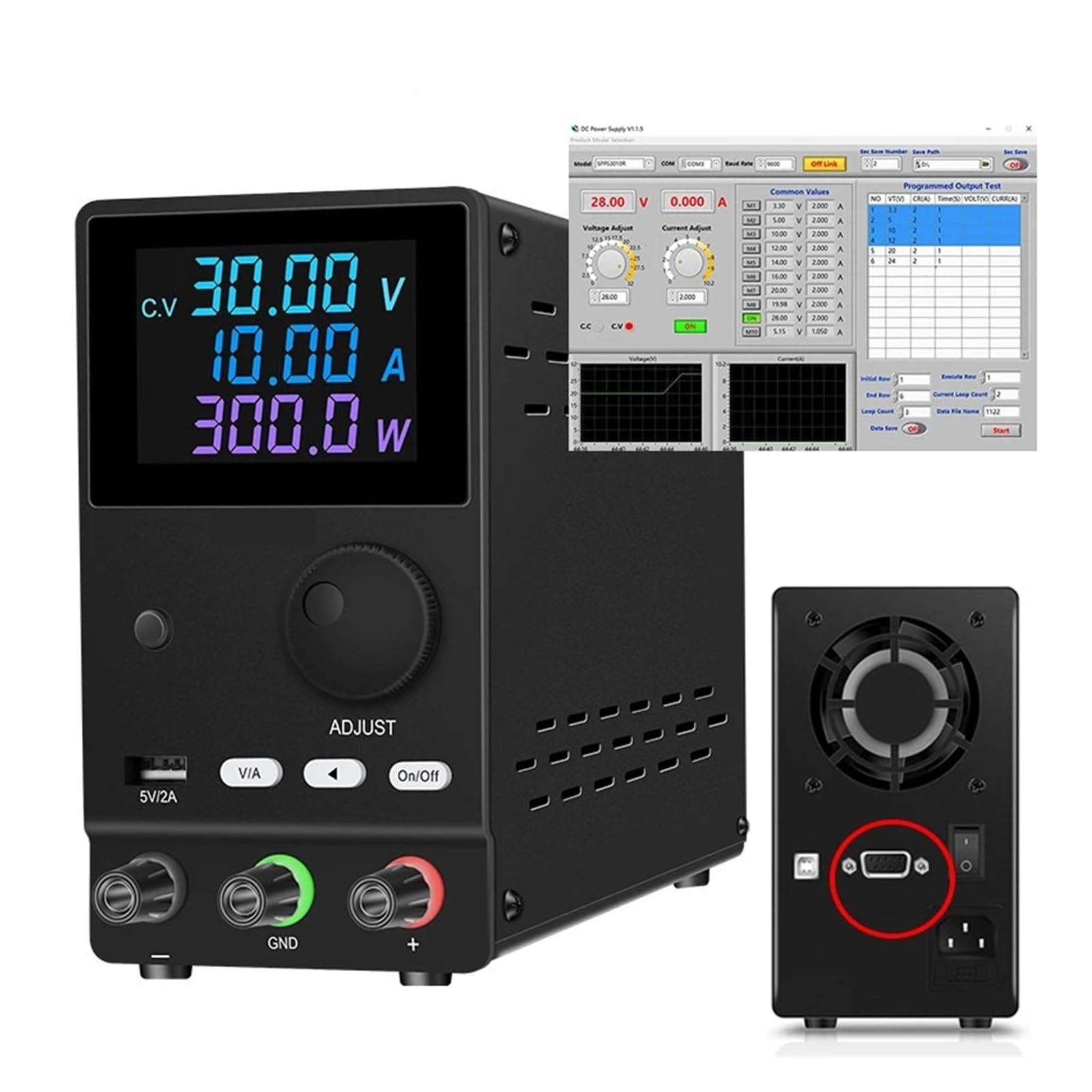 Régulateur de tension stabilisé 60V 5A avec interface RS232 USB pour PC