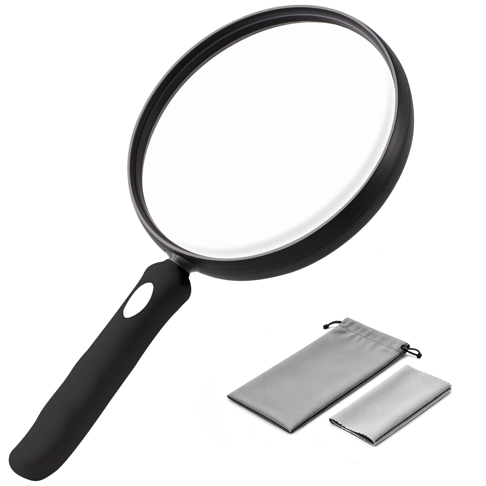 10X Large Magnifying Glass for Reading, 5.12inch Anti-Glare Lens, Non-Slip Handle