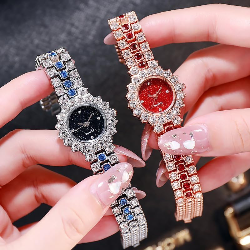 5 Pcs Diamond Watch Wholesale, Shiny Rhinestone Bracelet Watches for Women Analog Quartz Wrist Watches - Image 2