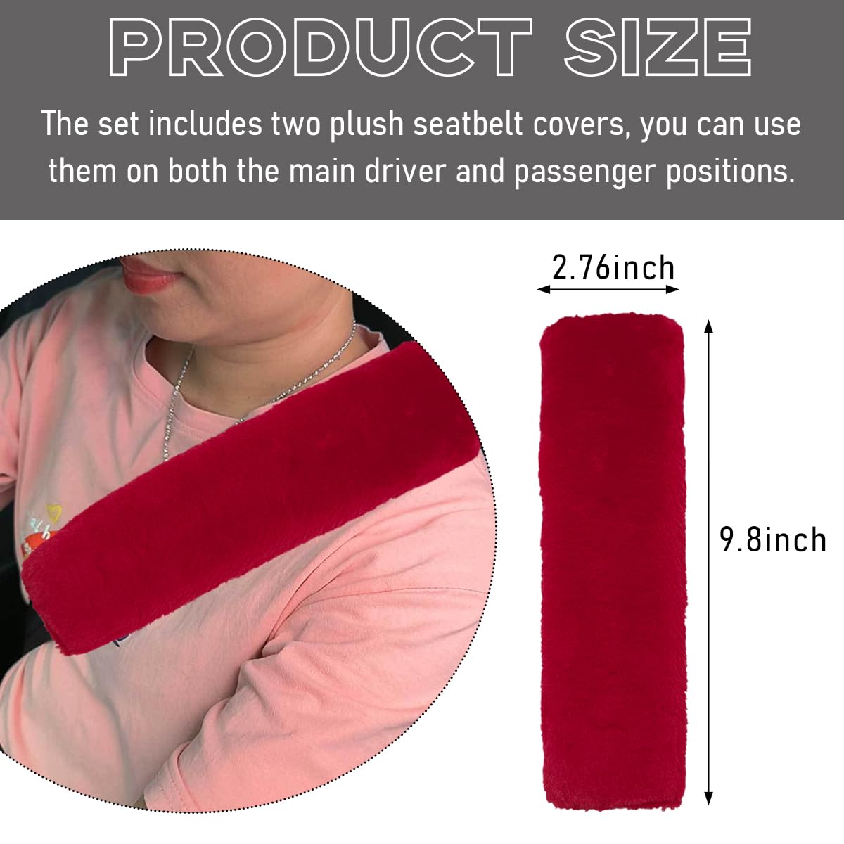 2 almohadillas de hombro para cinturón de seguridad, fundas suaves y esponjosas para cinturón de seguridad, cómodas y cálidas, para adultos y niños, accesorios de coche (rojo vino)
