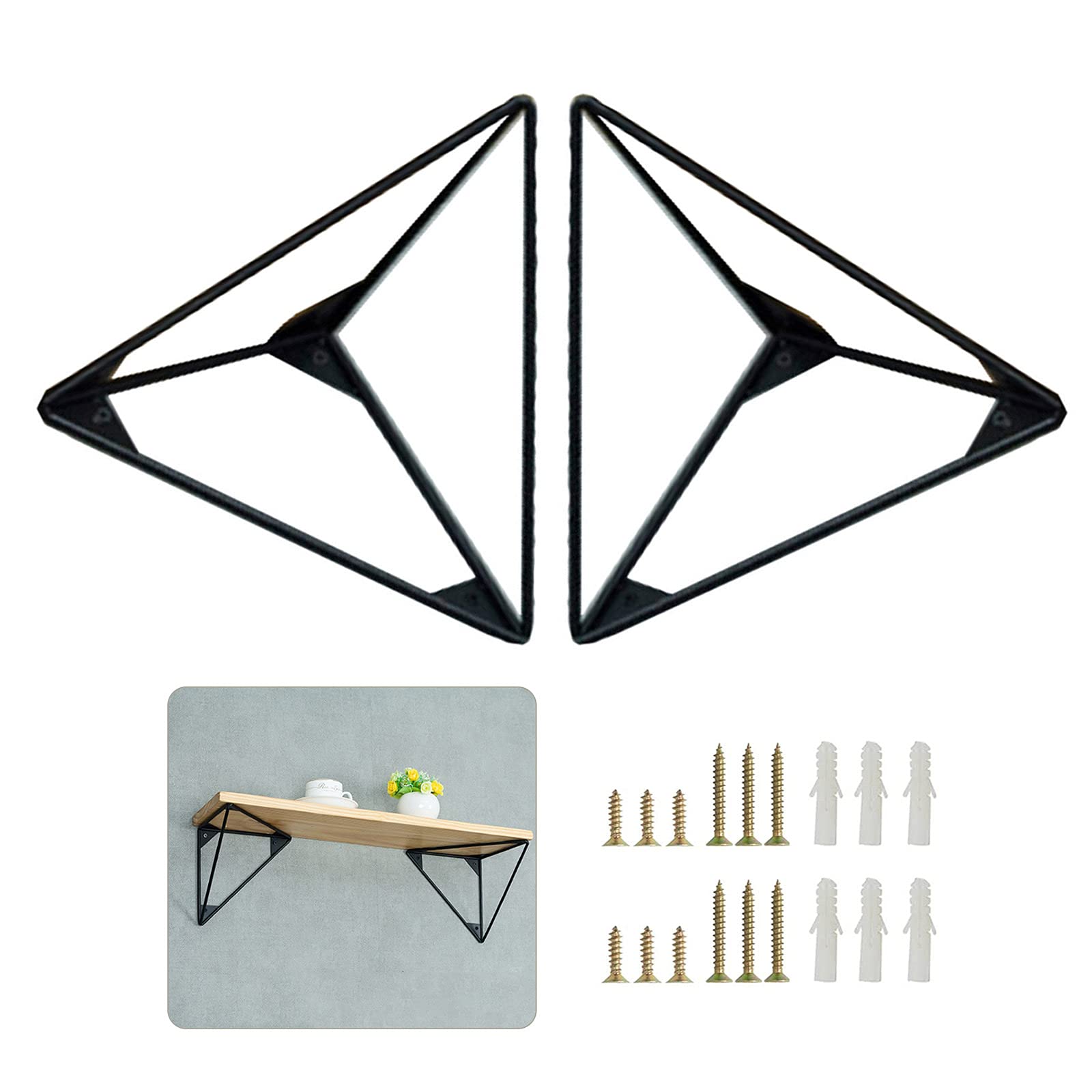 2pcs Reggimensola a Parete, Supporto per Mensola Triangolare Flottante, Staffe per Mensole Decorativa Nera/Bianca, Staffe Metalliche per Fissaggio/Manutenzione/Collegamento,Black-15cm/5.9in