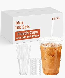 100 Pack - 16 oz Clear Plastic Cups with Lids and Straws,Sturdy & Food Safe Iced Coffee Cups with lids,Disposable Coffee Cups with Lids for Cold Drinks, Iced Coffee, Milkshake- BPA free