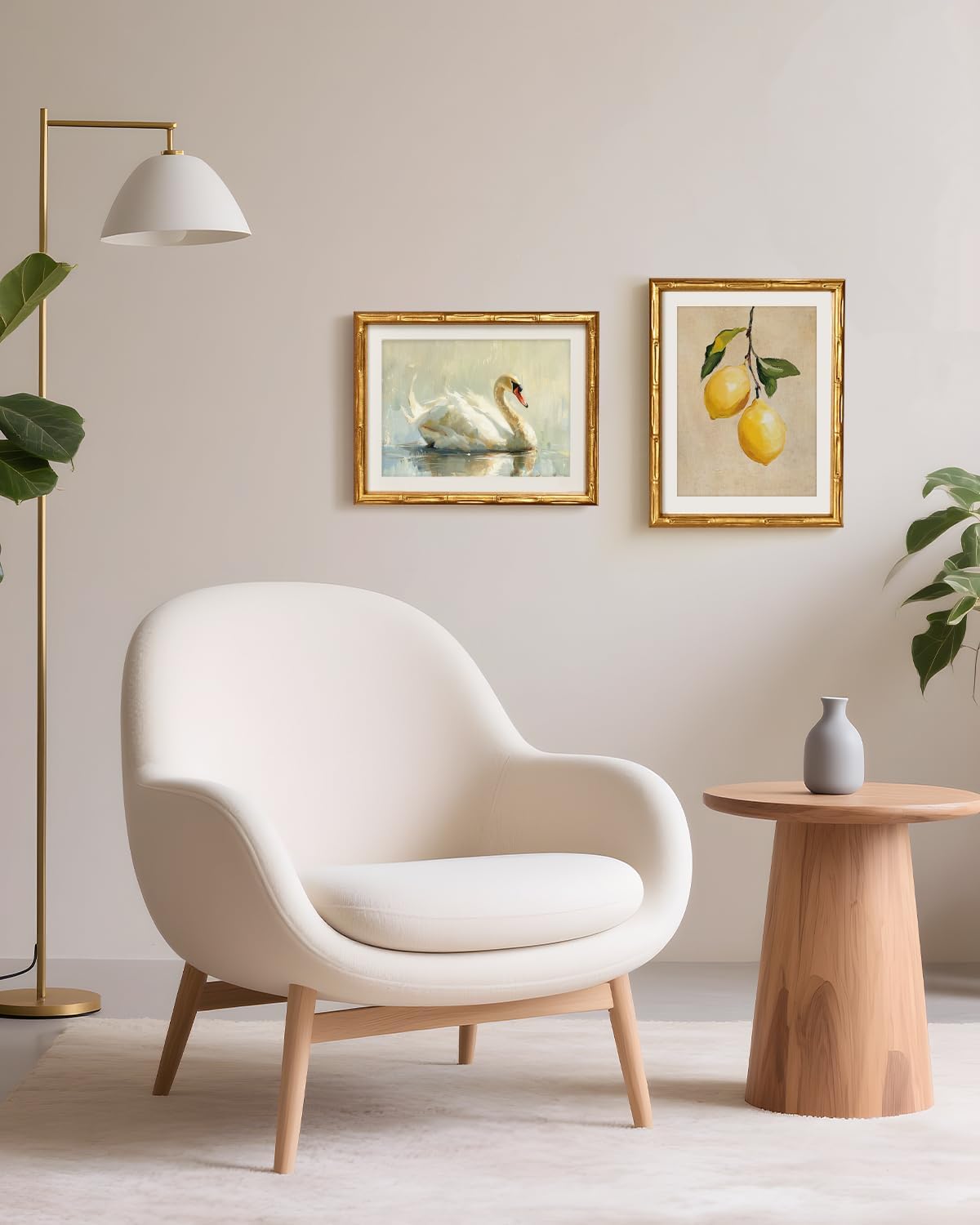 VIYYIEA Gold Bamboo Framed Wall Art, Elegant Swan Painting 11x14 Inch