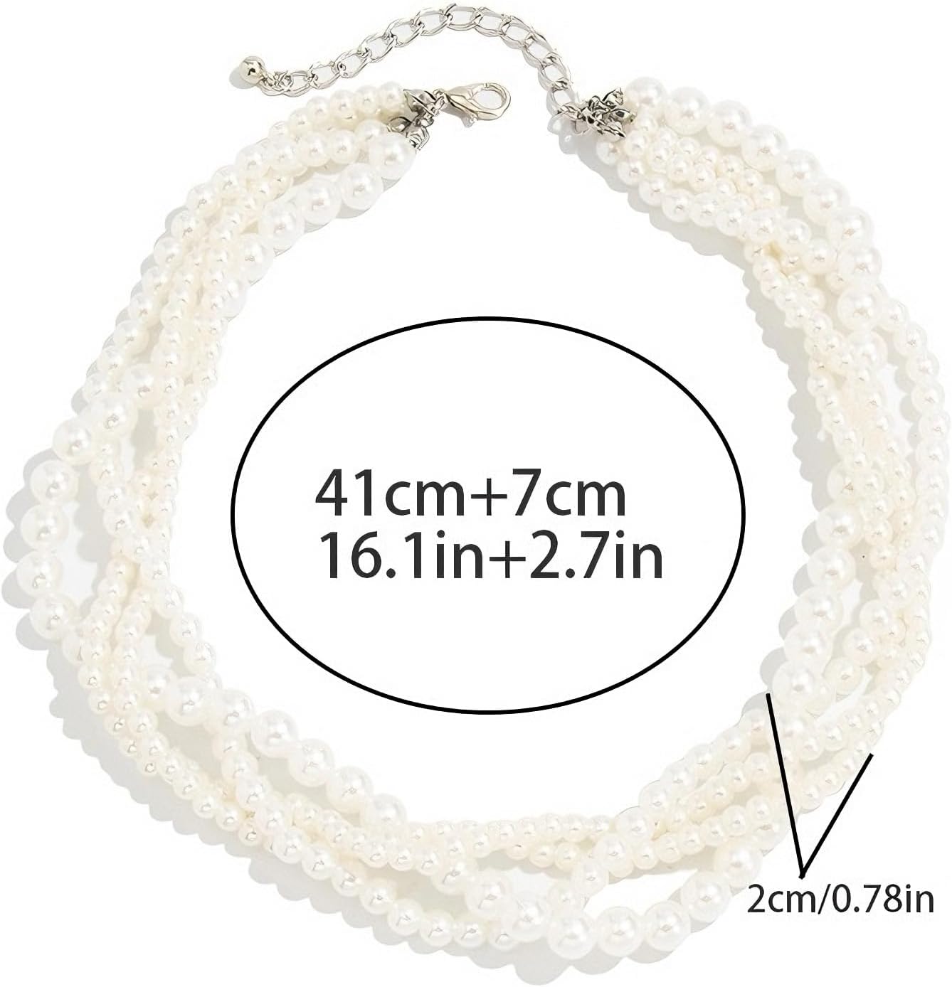 SukAmi 4/8mm Multi-layered Braided Pearl Choker Necklace for Women, Handmade Faux Pearl Necklace 41+7cm Elegant Chunky Pearl Beaded Necklace for Wedding Party Mother's Day Jewelry Gift