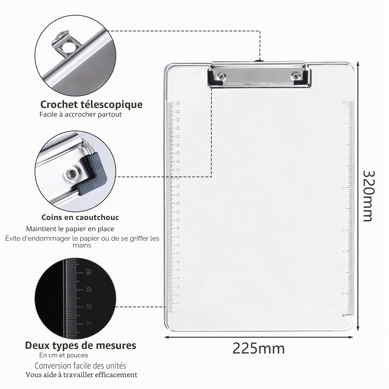 YOUNTHYE Porte Bloc A4 avec Pince Transparent Lot de 5 Planchette à Pince Robuste en PS Porte Bloc A4 pour Bureau École Infirmière