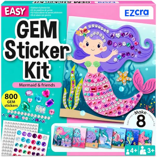 EZCRA Easy Mermaid Gem Sticker Crafts for Kids Ages 4-8 - 800 Sparkly Stickers 8 Underwater Themes - Arts and Crafts for Kids DIY Activity Birthday Gift for Girls