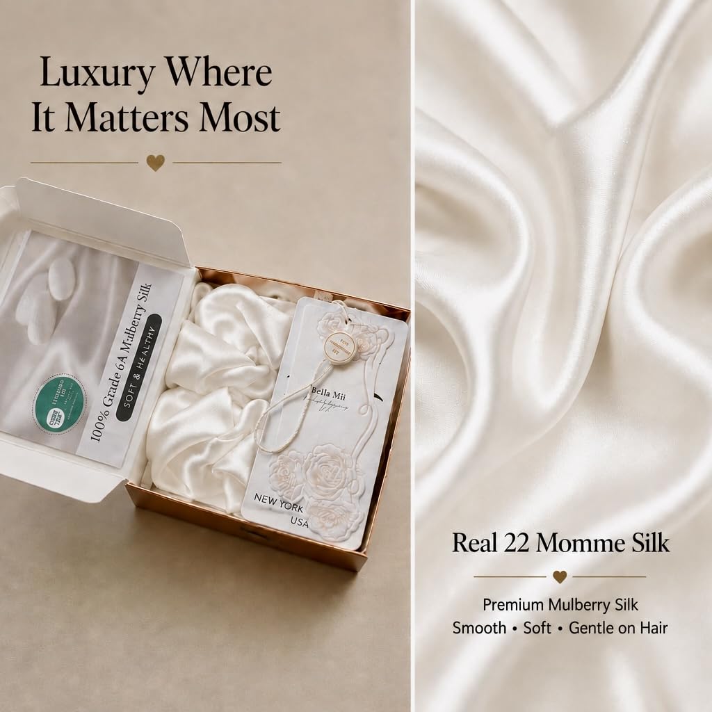 100% Real Mulberry Silk Scrunchie for Hair – Reinforced Double Elastic Hold, 22 Momme Grade 6A Silk Hair Tie, Anti-Frizz, No Damage, Designed for Long-Lasting Durability & Extra Hold