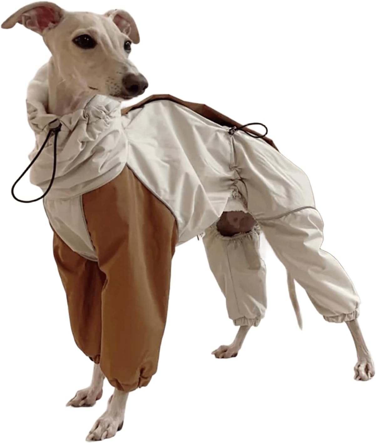 Waterproof Dog Raincoat Greyhound Coat Jumpsuit 4-Legs Long Sleeves Fleece Lined Winter Thicken Warm Snow Rain Jacket with Zipper & Adjustable Drawstring for Whippet Dogs