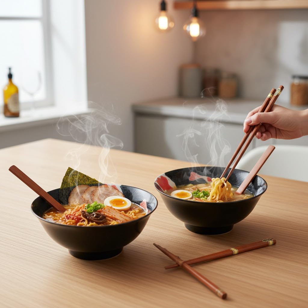 Koi-Bowls-ASIATICA Ramen Bowl Porzellan-Schalen, Versch. Größen, Hochwertige Asiatische Schüssel für Reis, Nudeln, Tapas, Udon, Müsli, Suppen, Made in Japan, Ramen-Geschenkset 6-teilig
