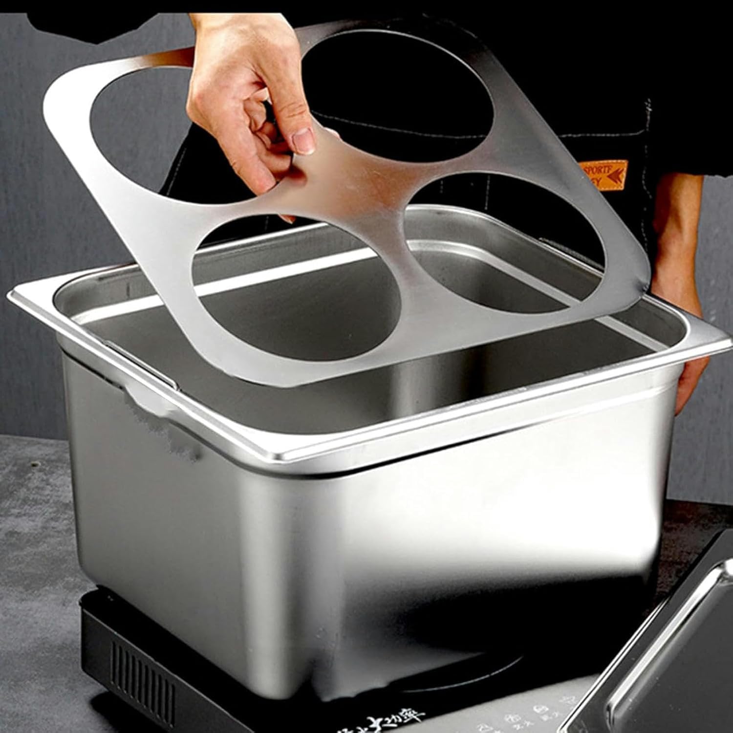 Olla de pasta con colador, olla cuadrada de acero inoxidable para fideos y verduras, diseño de 4 agujeros, ideal para uso comercial en cocina, duradera y versátil