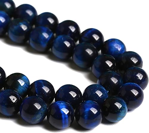 Miniatura 4 de 36 cuentas de piedra natural de ojo de tigre azul de lapislázuli de 0.394 pulgadas para hacer joyas y pulseras