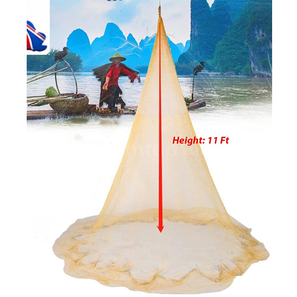 Rete da lancio, rete da pesca americana in acqua salata, reti da lancio per esca, pesce, rete da lancio resistente, reti da pesca per acqua salata, dimensioni raggio 8 piedi/10 piedi(7.9ft