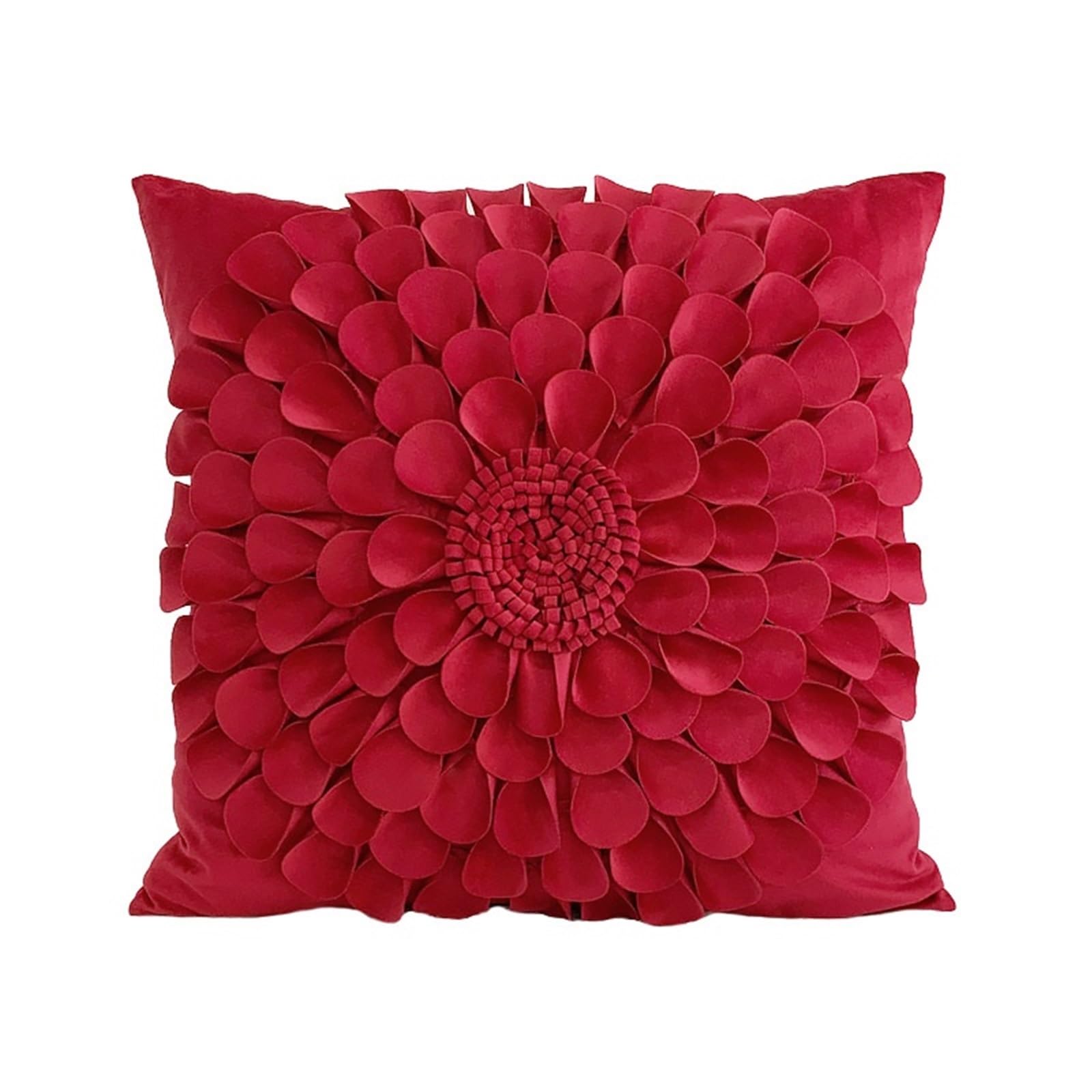 LCKKJHG Chrysanthemum Throw Pillows 3D Sun Flower Cushion Cover White Velvet Sofa Waist Home Decor Pillow Case(Red-45x45cm)