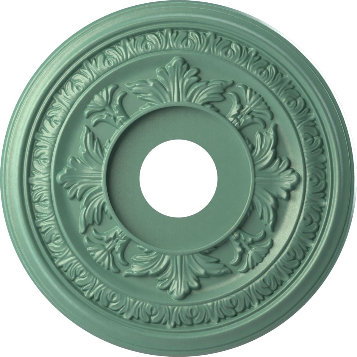 Ekena Millwork CMP16BAFSM Baltimore Thermoformed PVC Ceiling Medallion (Fits Canopies up to 6 1/2"), 16"OD x 3 1/2"ID x 1"P, Universal Pearl Metallic Sea Mist