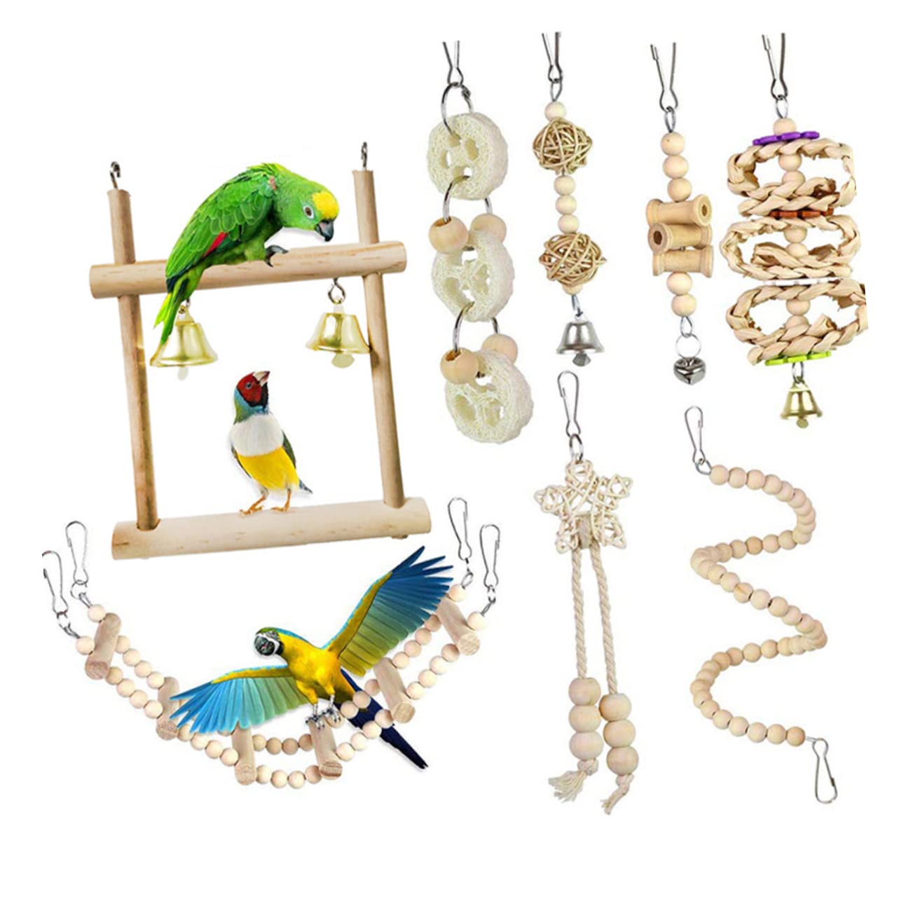 DOITOOL 2juegos Escalera De Madera para Pájaros Juguete Masticable para Periquitos y Cacatúas para Ejercicio y Descanso Jaulas Materiales De Fácil De Colgar