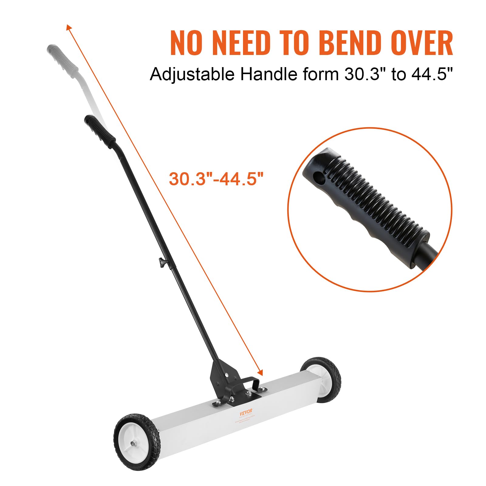VEVOR Spazzatrice Magnetica Asta Telescopica 77-113cm per Pavimenti Raccoglitore per Piccole Parti Metalliche Forza Magnetica Max. 24,9kg, Scopa Magnetica con Ruote di Raccolta per Chiodi Viti Metalli