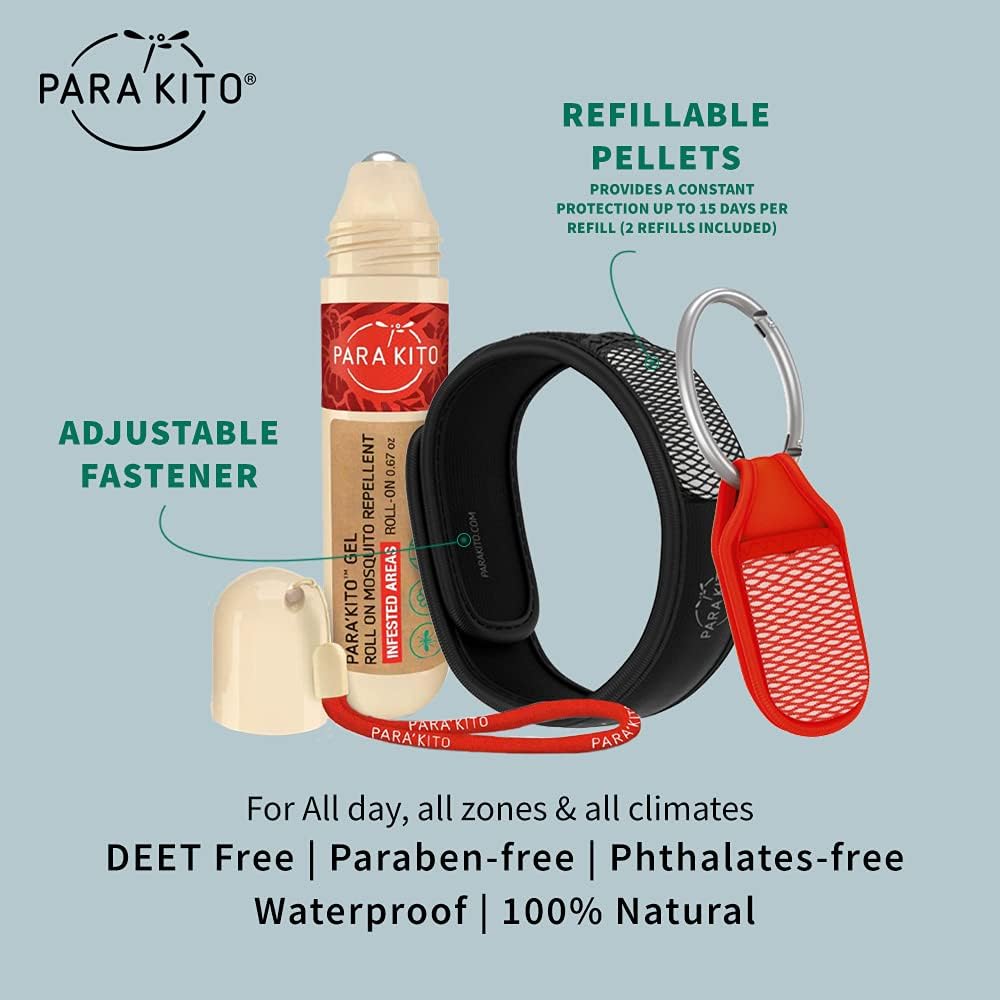 PARA'KITO Mosquito Repellent Bundle - 1 Roll-on | 1 Wristband | 1 Clip (Roll-on + Black + Red)