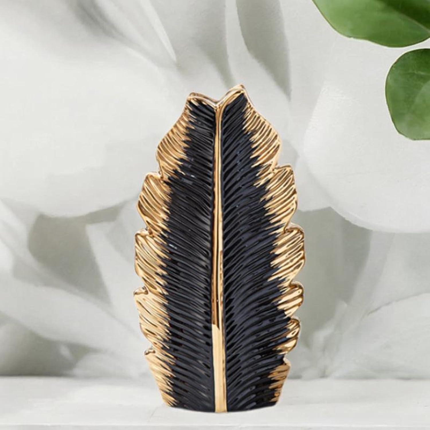 Generic Elegant Vase for Home Decor, Gold and Black, 14cmx7.5cmx25.5cm