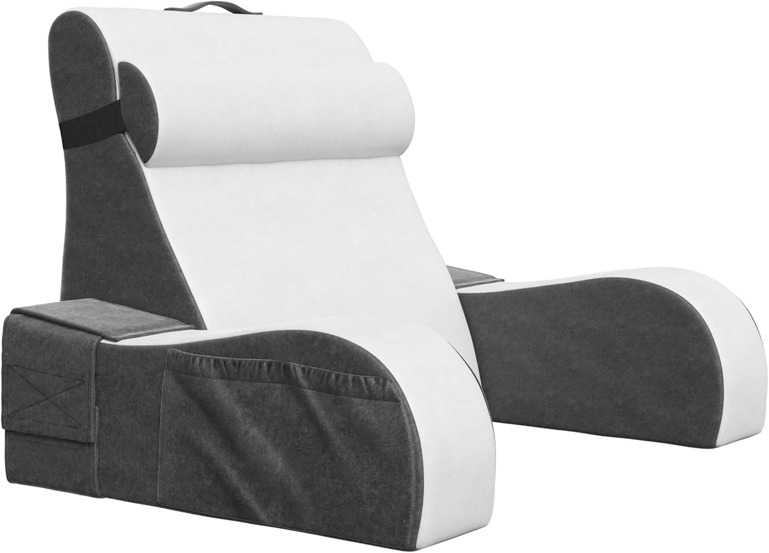 Kolbs Wedge Reading Pillow for Bed, Cushion with Arms for TV, Books, Nursing, Back - Bed Pillow for Sitting Up in Comfort, Plush Backrest. Bed Chair, Sit Up in Comfort (19" Gray/White)