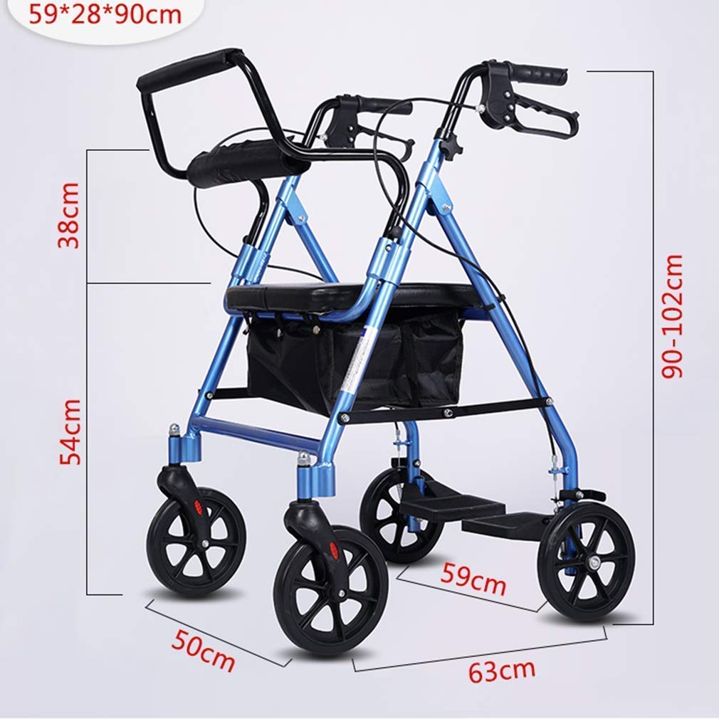 Walker, składane pomoce do chodzenia z wygodnym oparciem, pomoce do chodzenia 4 kółka przenośne, medyczny Rollator Walker podwójny system hamulcowy, używany do spacerów seniorów, niebieski little