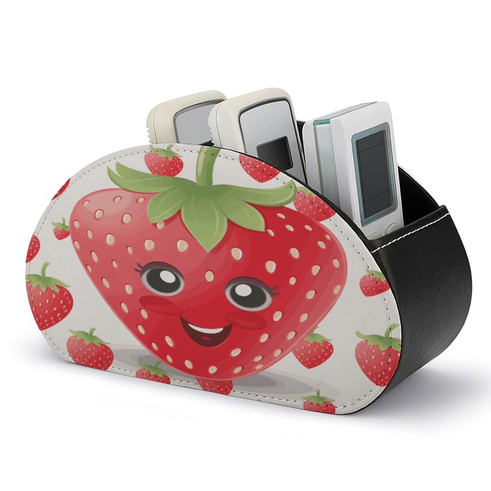 FekiLoot - Strawberry Remote Control Holder with 5 Compartments, Remote Organizer for Table, TV, Storage Box/Tray for Media Controllers and Office Supplies
