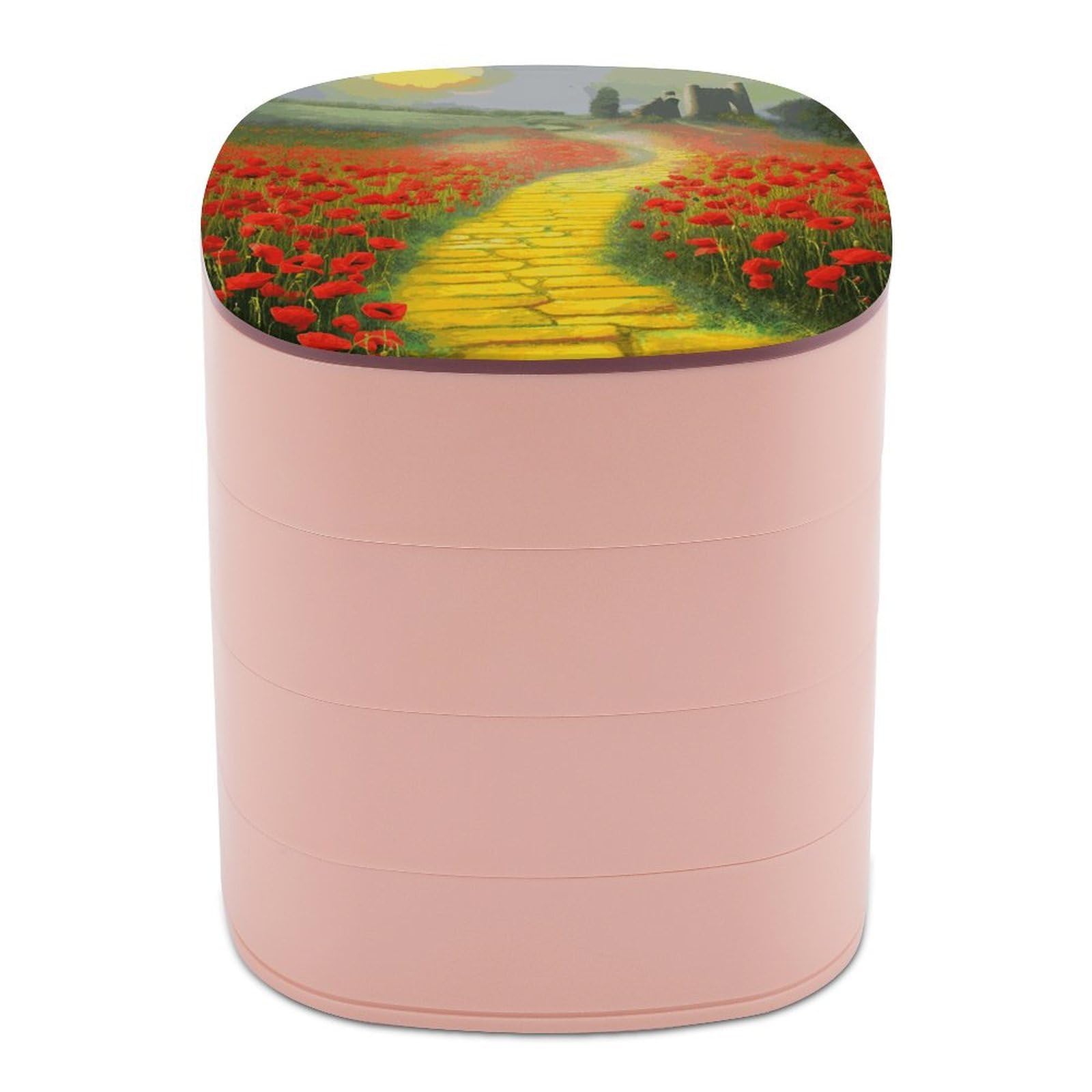 FekiLoot Poppies Field Yellow Brick Road Jewelry Box 4-Layers Rotatable Jewelry Organizer Storage Box with Mirror Cute Travel Jewelry Case Portable Earring Holder Organizer for Ring Necklace Bracelet
