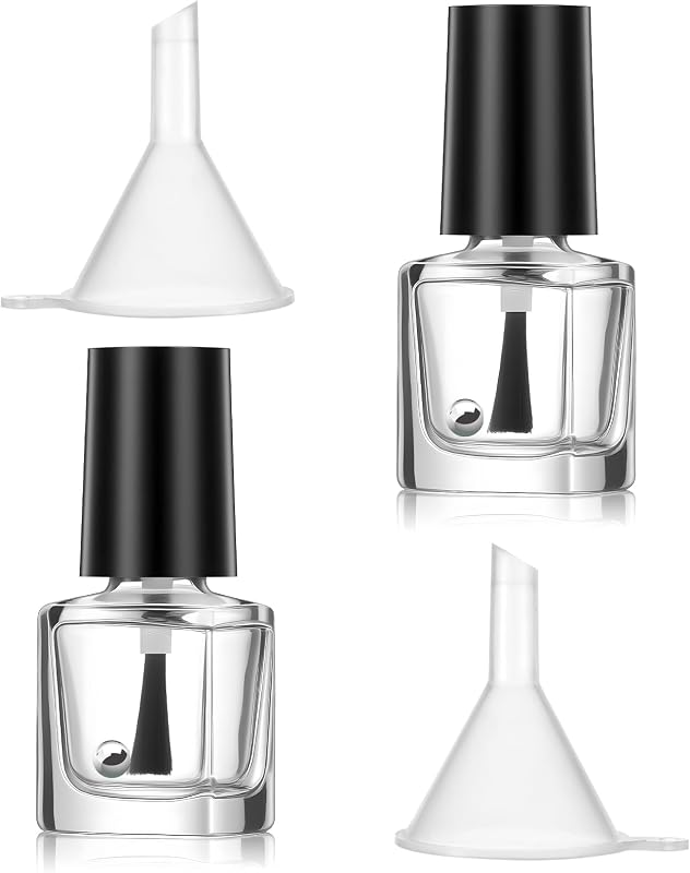 Frascos quadrados de vidro Qulkws para esmalte, 5 mL, com pincel, esfera de mistura e funil, pacote com 2