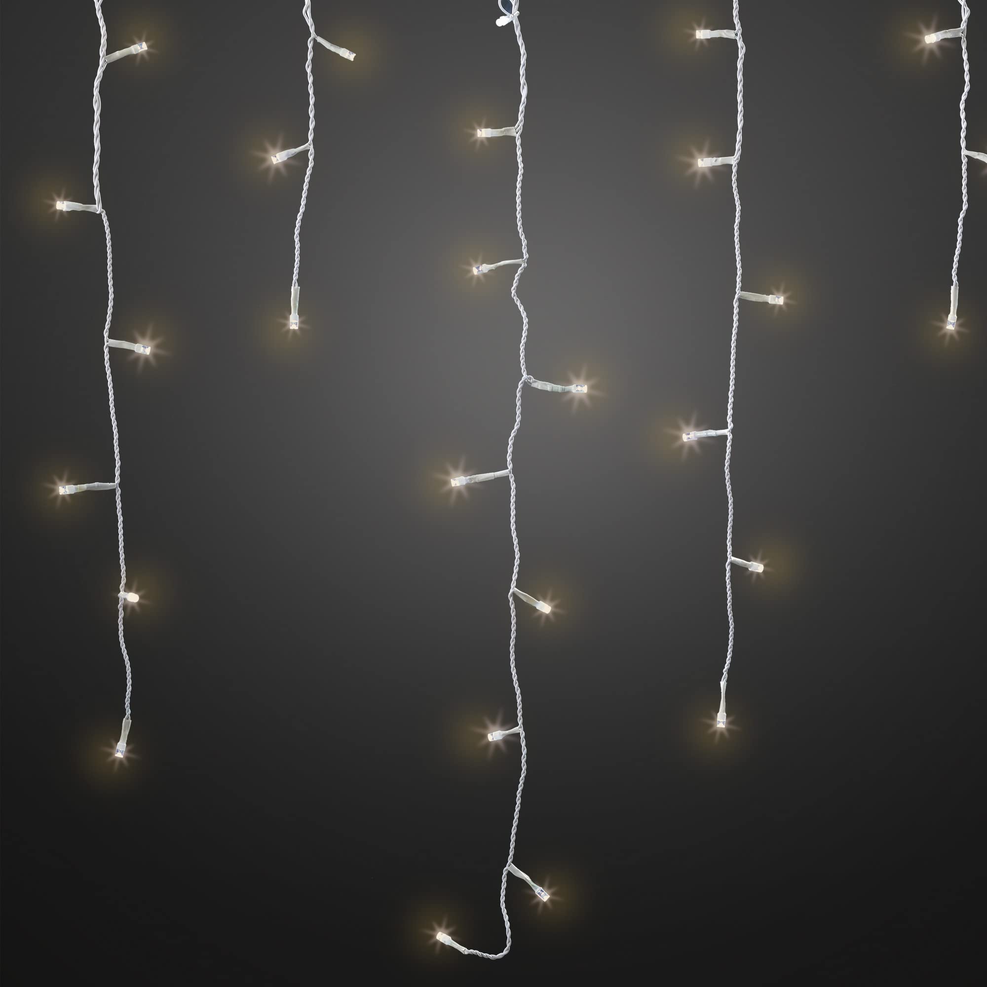 hellum LED-System Profi Lichterkette Außen verlängerbar Eisregen-Vorhang warmweiß 80 LED (16 blinken dezent), ohne Netzkabel, beleuchtet 1,9m 20 Stränge, weißes Kabel, <59lm 555417