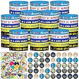 150 Pcs Autism Awareness Bracelets Badge Stickers Inspirational Motivational Set Include 50 Silicone Bracelets 50 Badges 50 Stickers for School Teacher Party Decorations Gifts(Autism Awarenes)