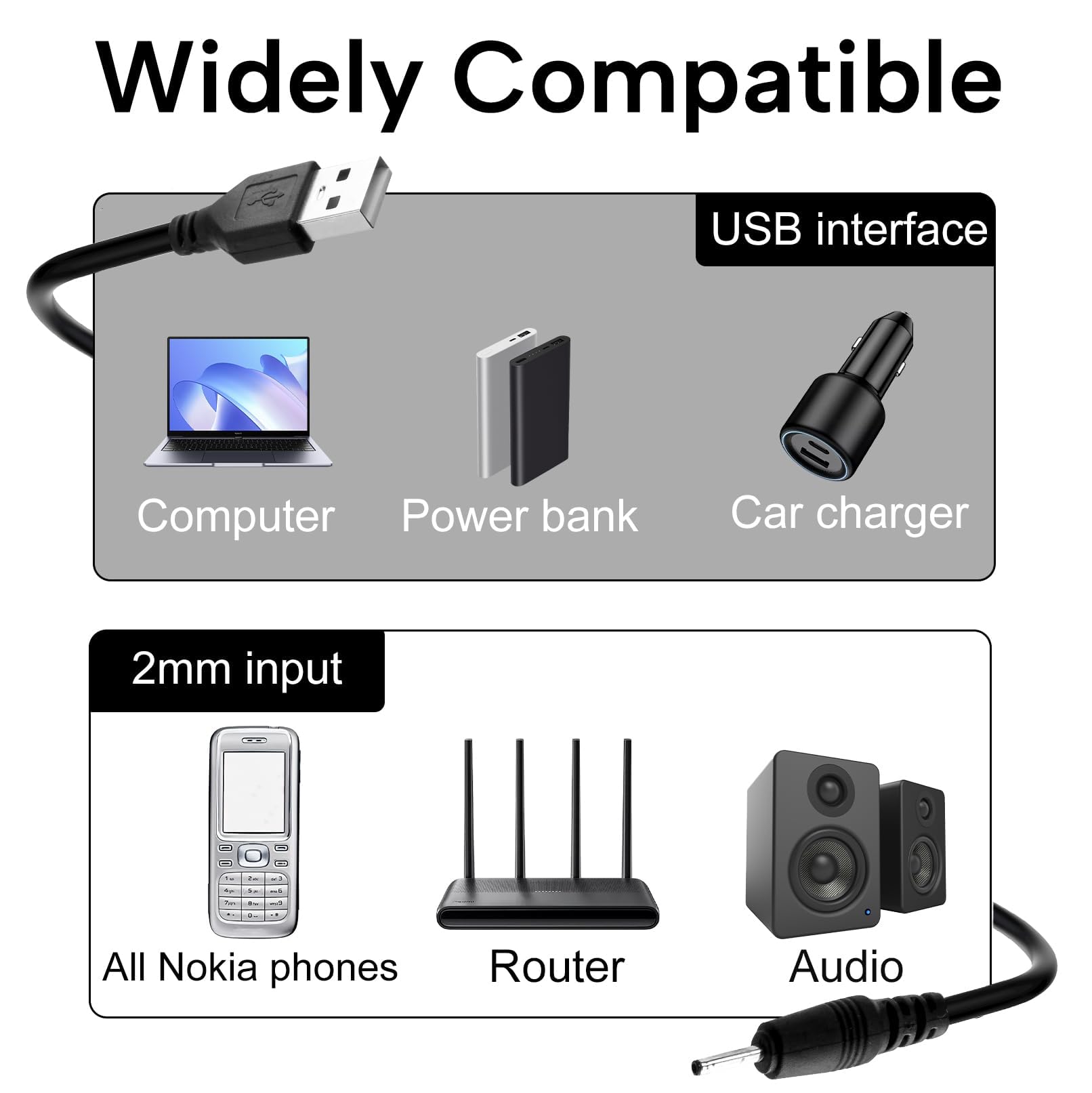 Cavo USB-DC 5V 3A Con Connettore 2.0x0.6mm – Per Nokia E Dispositivi USB!
