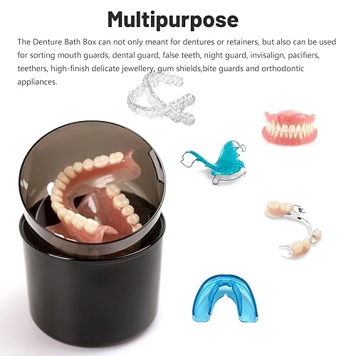 Miniatura 2 de Estuche de dentadura postiza, taza de baño a prueba de fugas, caja completa y parcial para limpieza de dentaduras postizas con colador, cepillo de