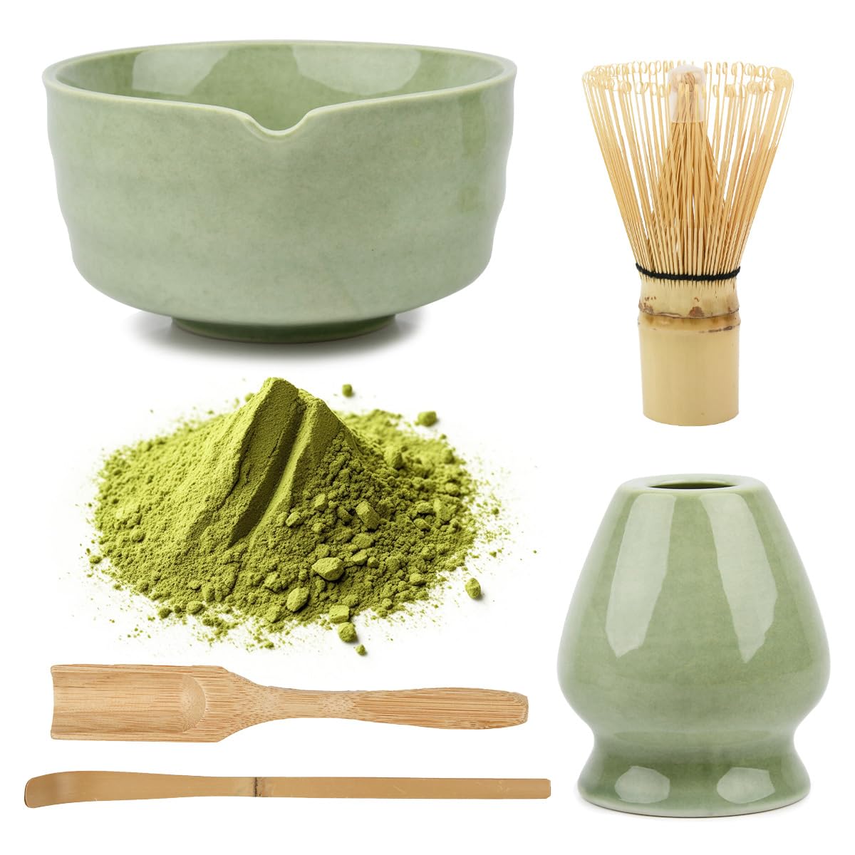5 piezas Te Matcha kit, Set de Té Matcha con Cuenco Te Matcha, Batidor te Matcha y Soporte, Cuchara Matcha | Sonjunto de Batidos de Matcha para el Hogar, la Oficina y Como Regalo
