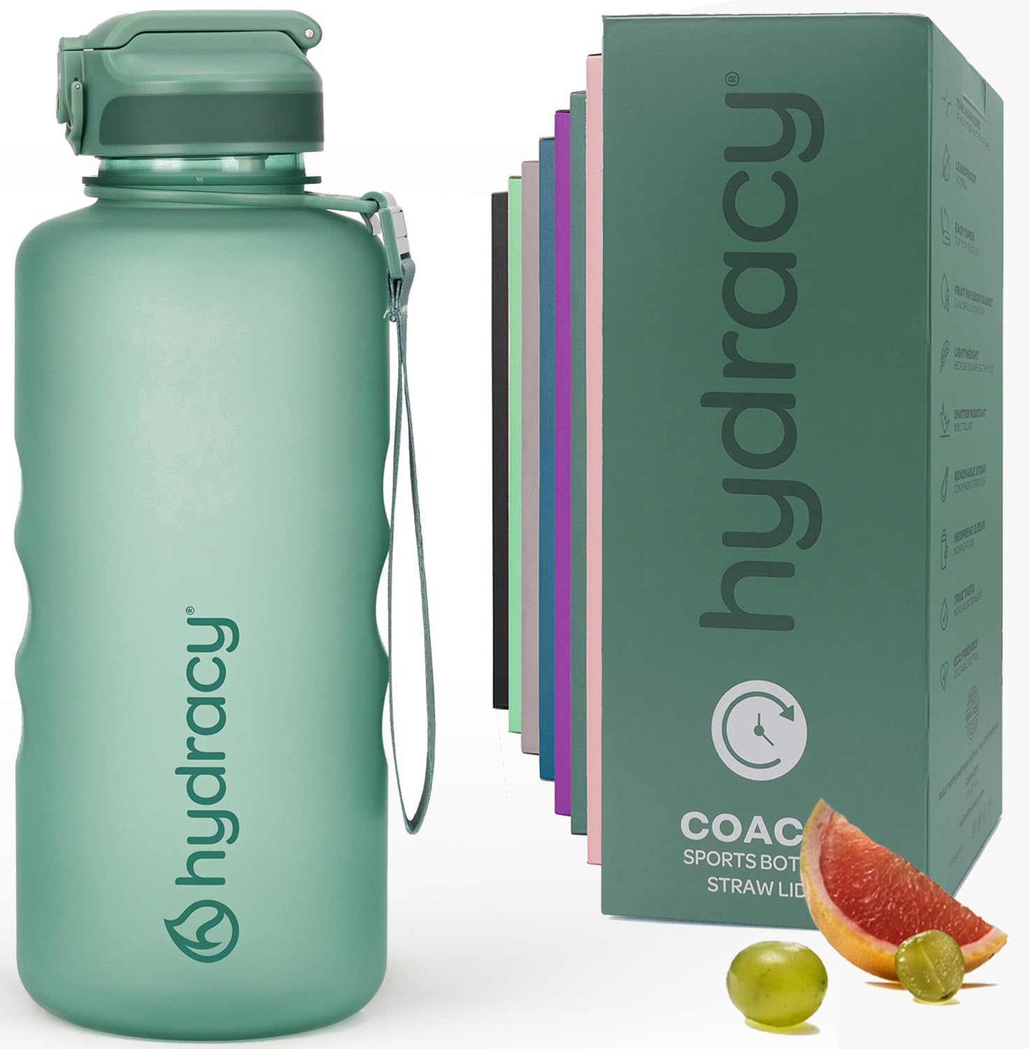 Water Bottle with Time Marker -Large BPA Free Water Bottle & No Sweat Sleeve -Leak Proof Gym Bottle with Fruit Infuser Strainer & Times to Drink -Ideal for Fitness Sports & Outdoors