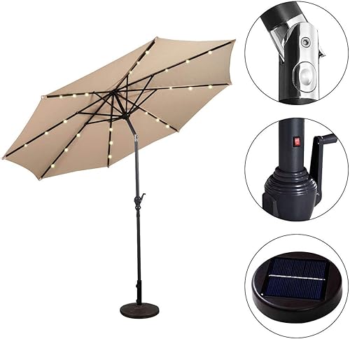 Miniatura 5 de Patio, Solar Powered Umbrella with 24 LED Lights, Beige, 10ft (Patio Umbrella)