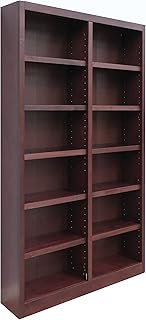 Concepts In Wood 84" Traditional Double Wide Wood Bookcase with 10 Adjustable Shelves & 2 Fixed Shelves, Assembly Required, for Laundry/Bedroom/Kitchen/Garage/Office, in Cherry Finish