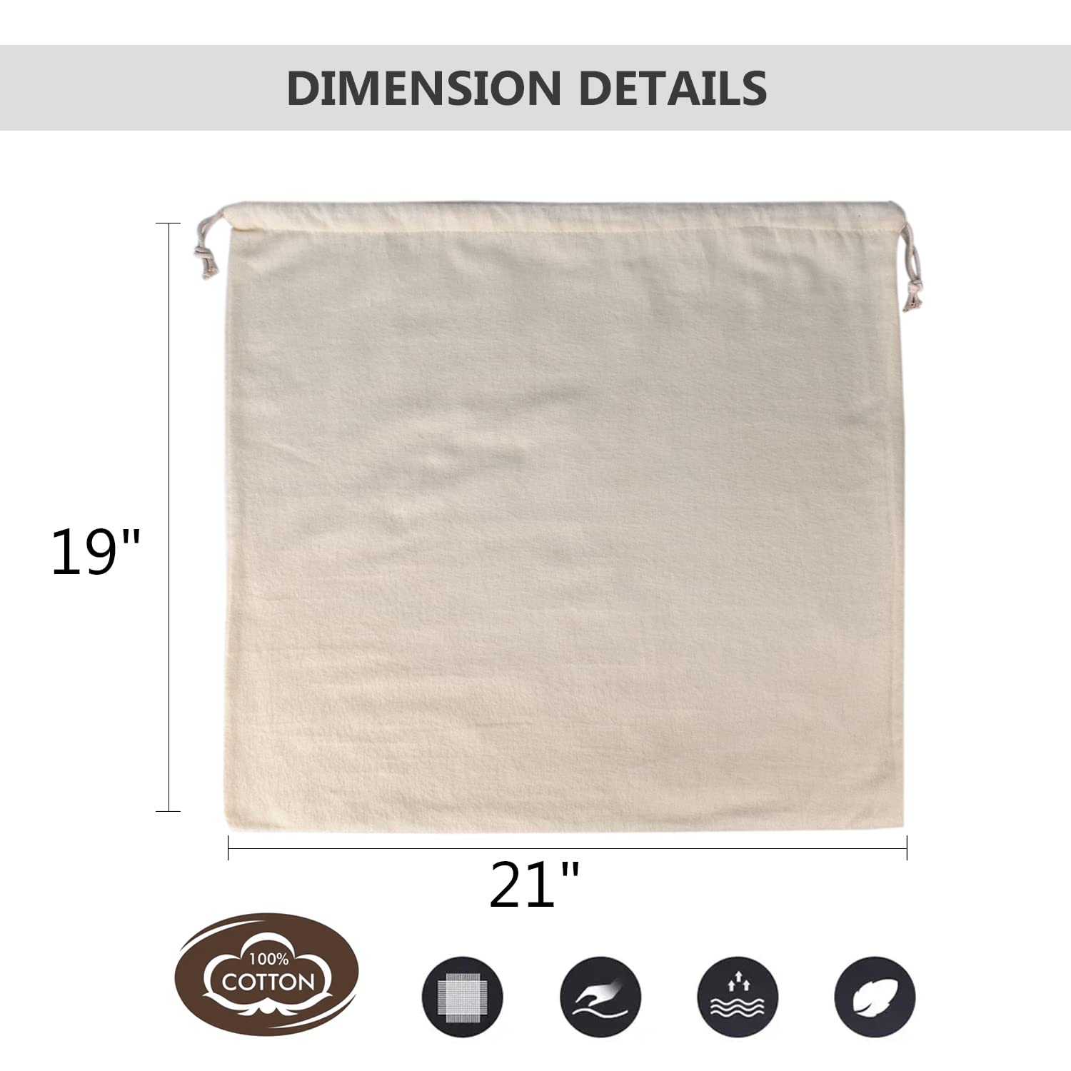 HAMBOLY Bolsas 100% algodón, paquete de 5 bolsas de almacenamiento con cierre de cordón para embalaje, bolsos, bolsos, bolsillos, zapatos, botas, beige, 21 x 19 pulgadas, E01-101-beige-5