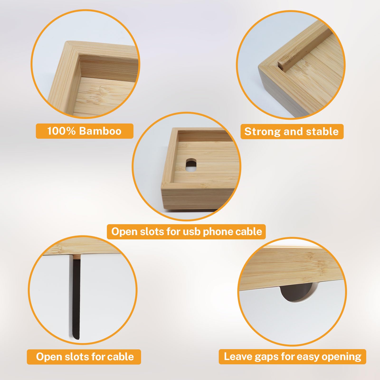 Caja organizadora de cables de bambú, caja organizadora de cables grande para ocultar cables y regletas de alimentación para escritorio, soporte de cables para oficina y hogar, no requiere montaje