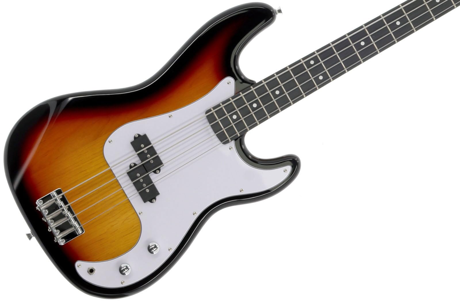 Woodbrass PB100 Sunburst - Bass elettrico multiuso per principianti, corpo a forma di PB, frassino in acero, stile rock, pop, funk, blues, hard, jazz