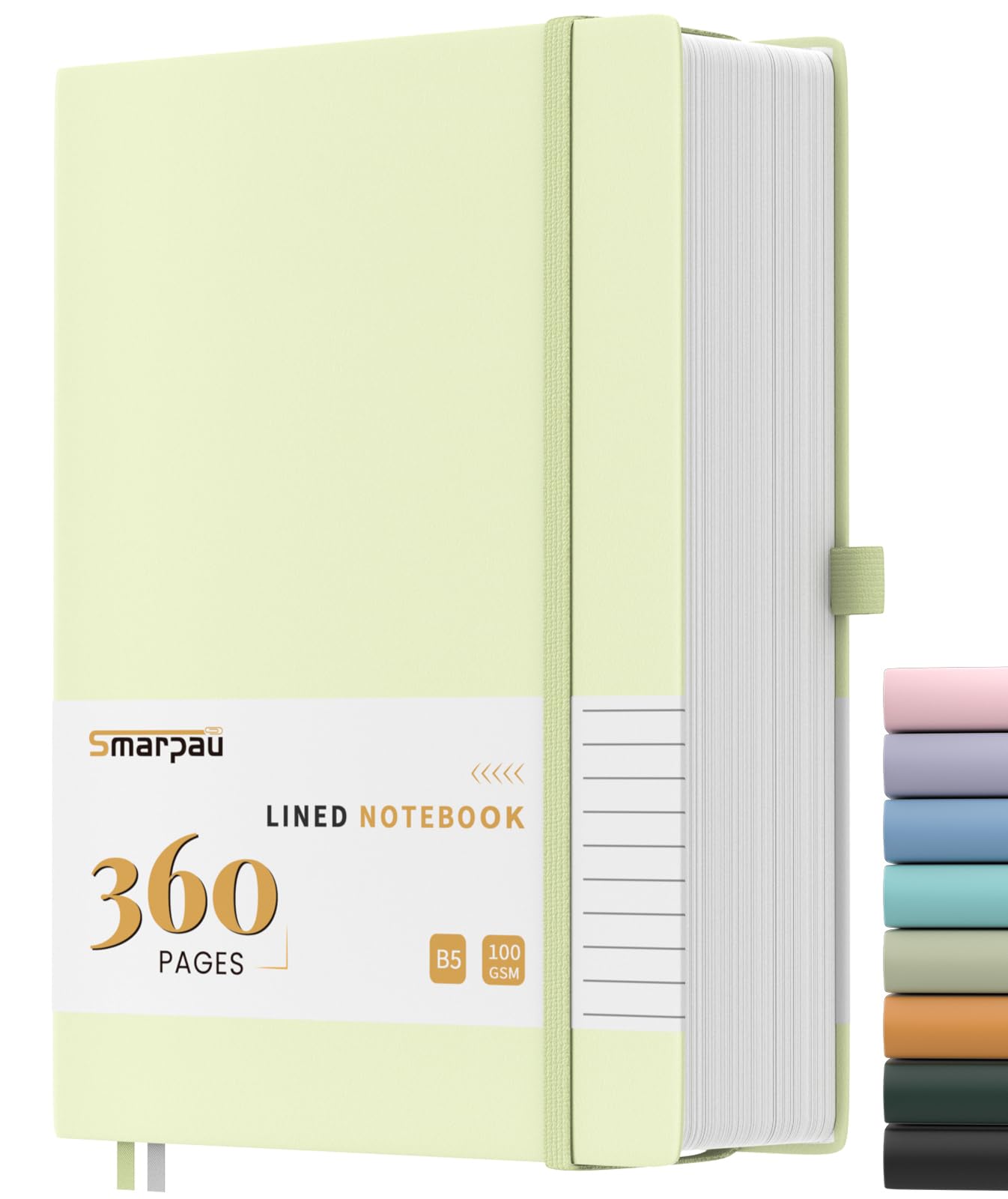 Smarpau Journal Notebook B5, 360 Pages Large Composition Notebooks, 100gsm Thick Lined Paper Hardcover Leather Journals for Women Men Writing Work School Office, 19 x 25 cm - Light Green