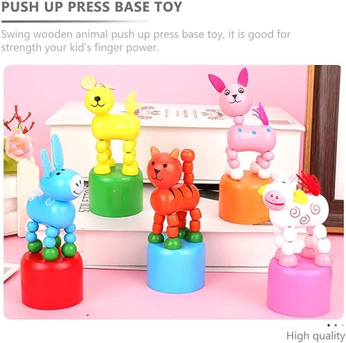 Miniatura 9 de Toyvian 4 unids de madera gato perro estatuilla juguete bailando mecedora dedo marionetas de madera Push Up juguete animales dedo marioneta