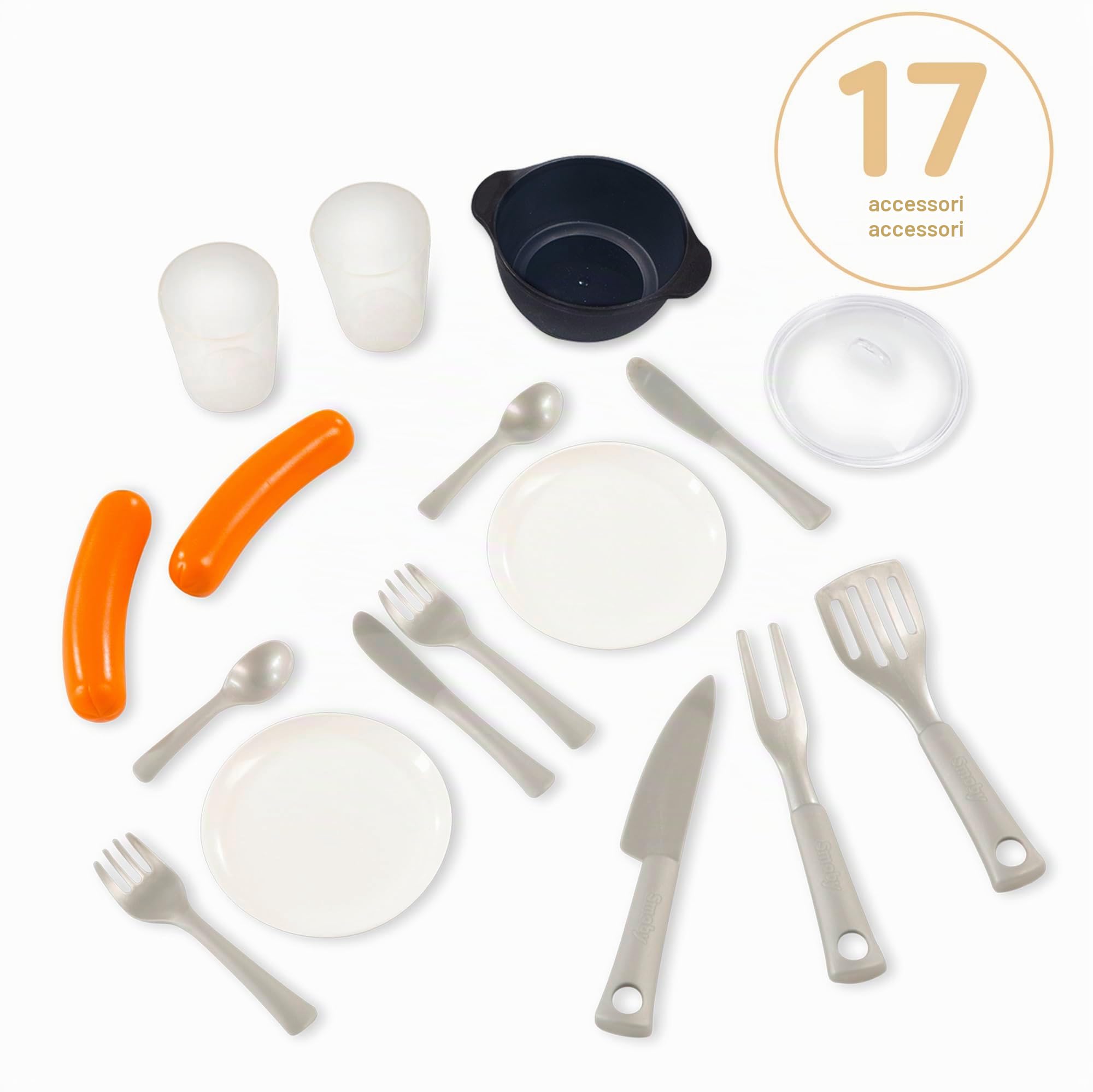 Smoby - Cucina estiva da aggiungere ad una casa Smoby - Piastra grill - Lavello con rubinetto - 17 accessori - Made in France